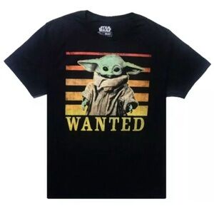 STAR WARS | The Child Baby Yoda Grogu Mandalorian Wanted Black T-Shirt Men's S